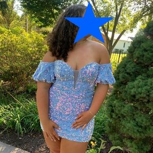 Light Blue Iridescent Sequin Sherri Hill Homecoming Dress